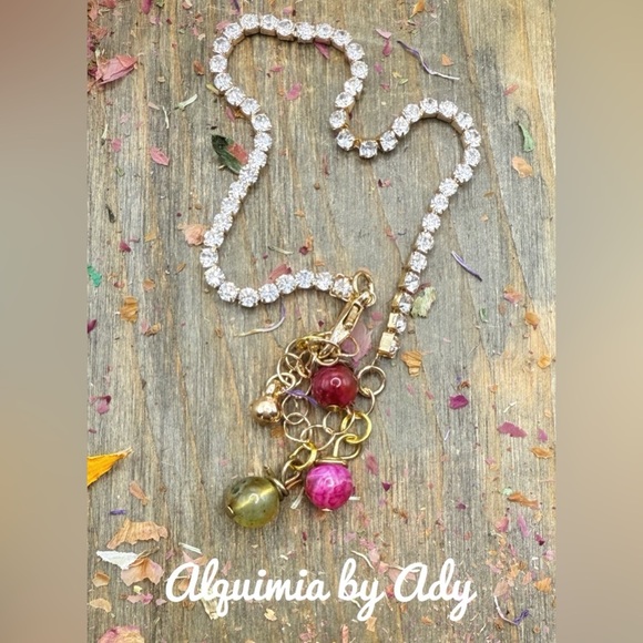 DIAMOND STYLE GOLD BRACELET WITH AGATE CHARMS - Picture 1 of 1